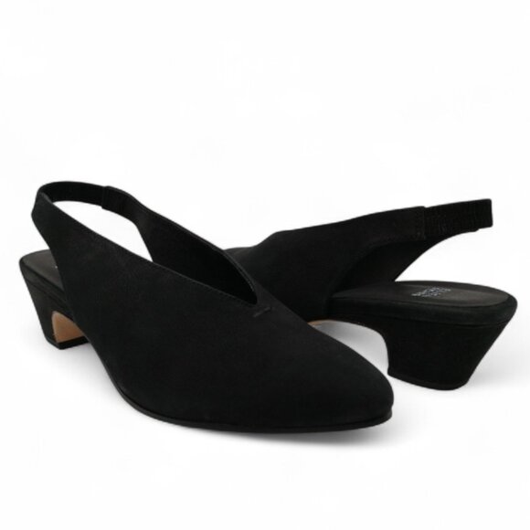Eileen Fisher Women's Size 9 Black Moddie Nubuck Slingback Block Heel Pumps - Picture 2 of 11